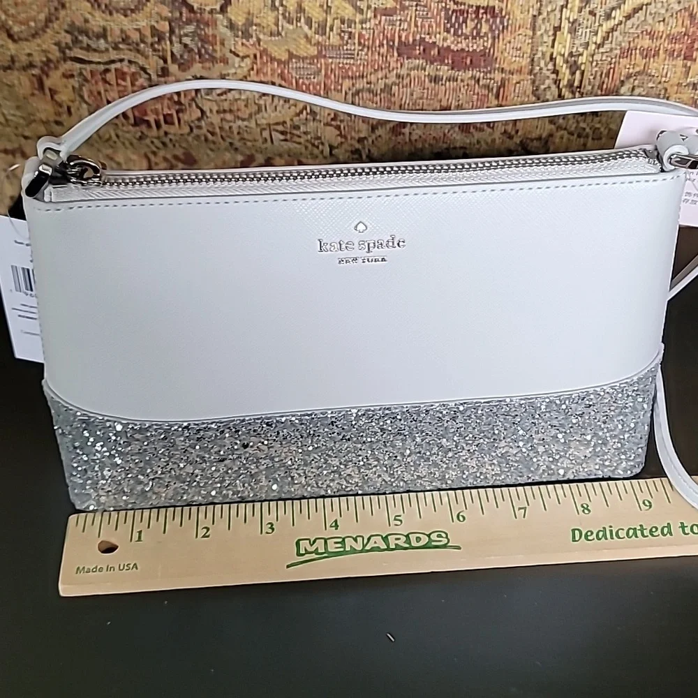NWT Kate Spade Glitter Crossbody Flash Light Grey Silver